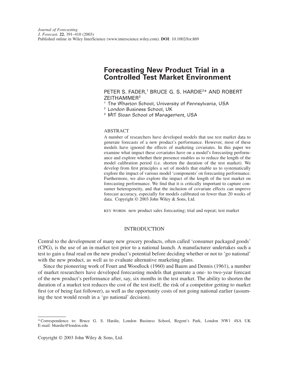 Forecasting New Product Trial in a Controlled Test Market Environment