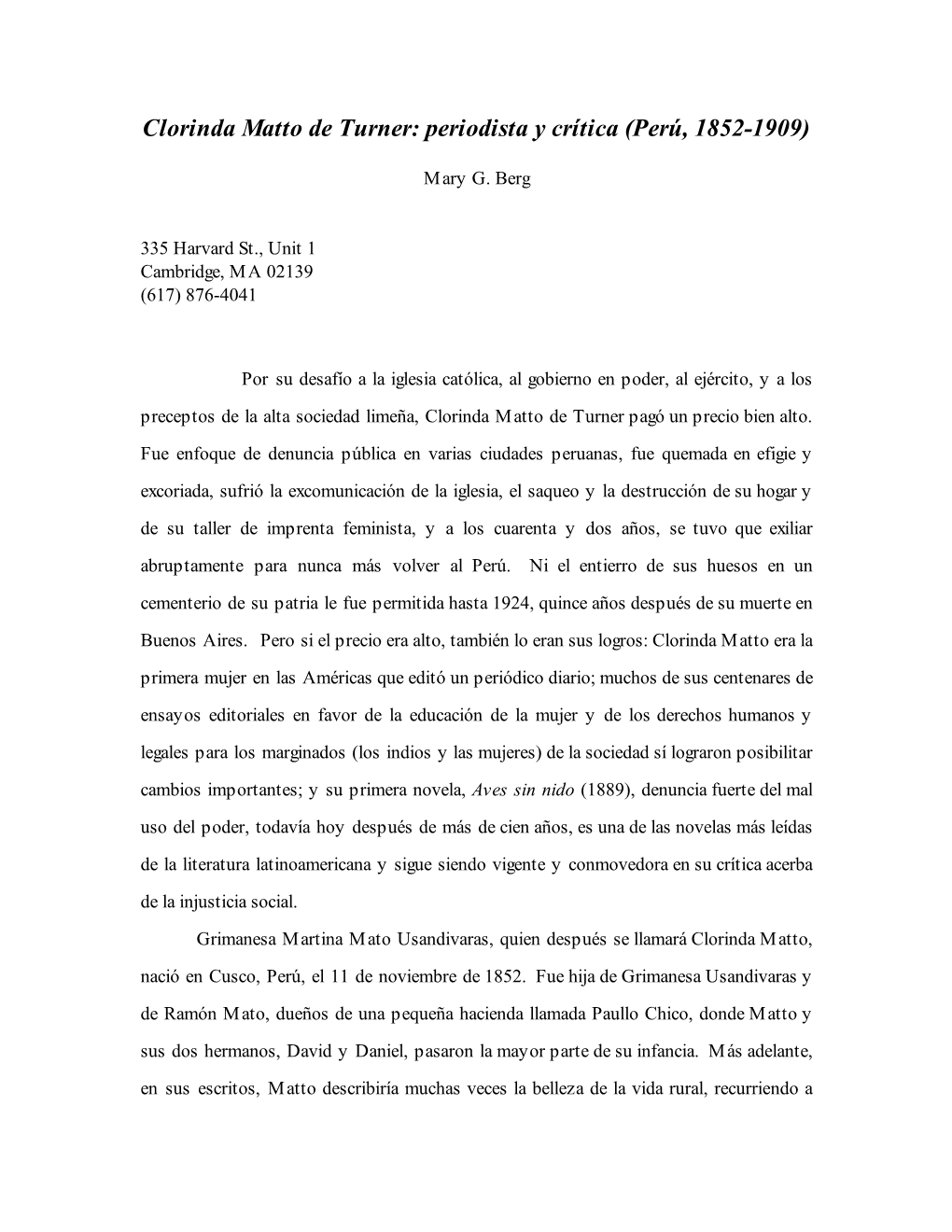 Clorinda Matto De Turner: Periodista Y Crítica (Perú, 1852-1909)