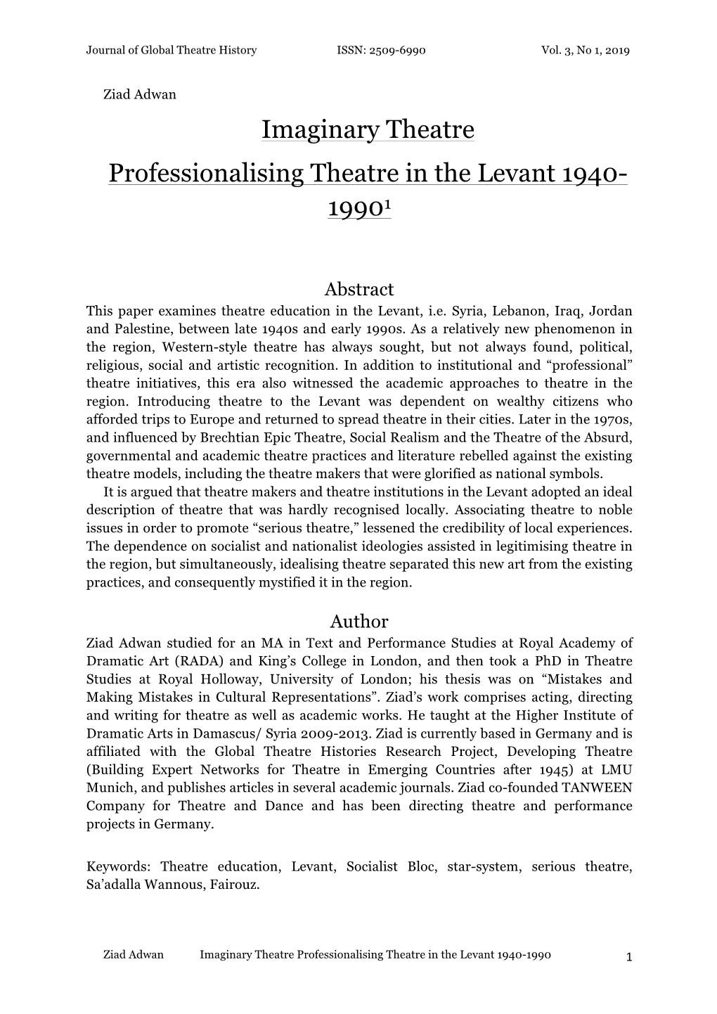 Imaginary Theatre Professionalising Theatre in the Levant 1940- 19901