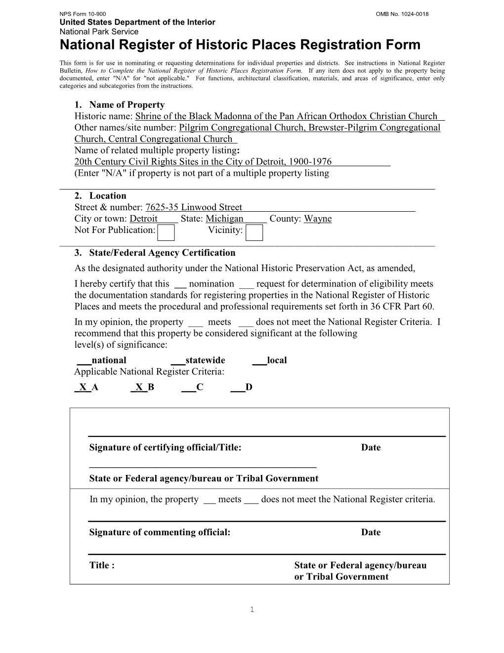 National Register of Historic Places Registration Form