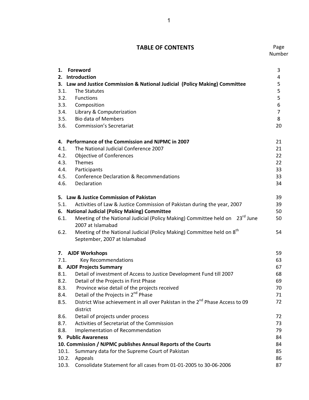 TABLE of CONTENTS Page Number