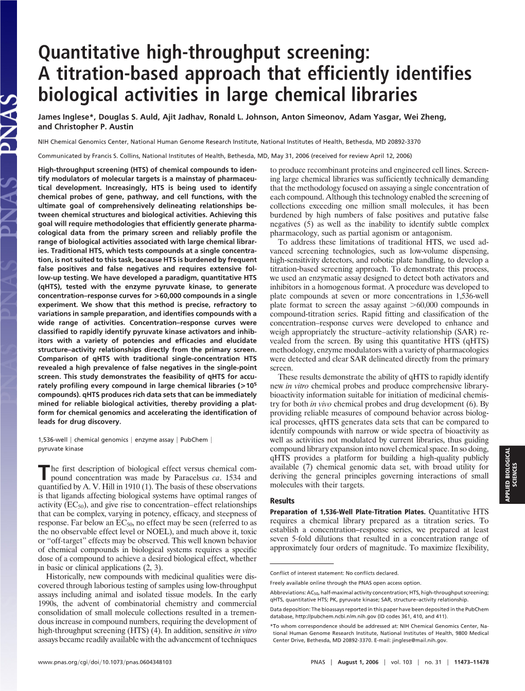 Quantitative High-Throughput Screening: a Titration-Based Approach That Efficiently Identifies Biological Activities in Large Chemical Libraries