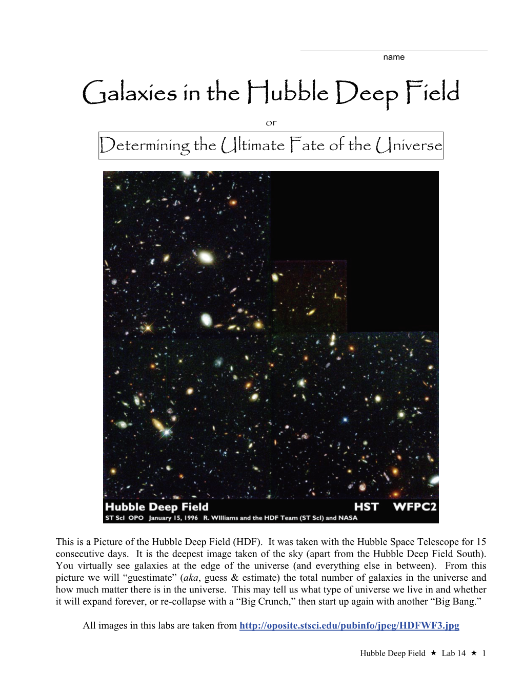 Galaxies in the Hubble Deep Field Or Determining the Ultimate Fate of the Universe