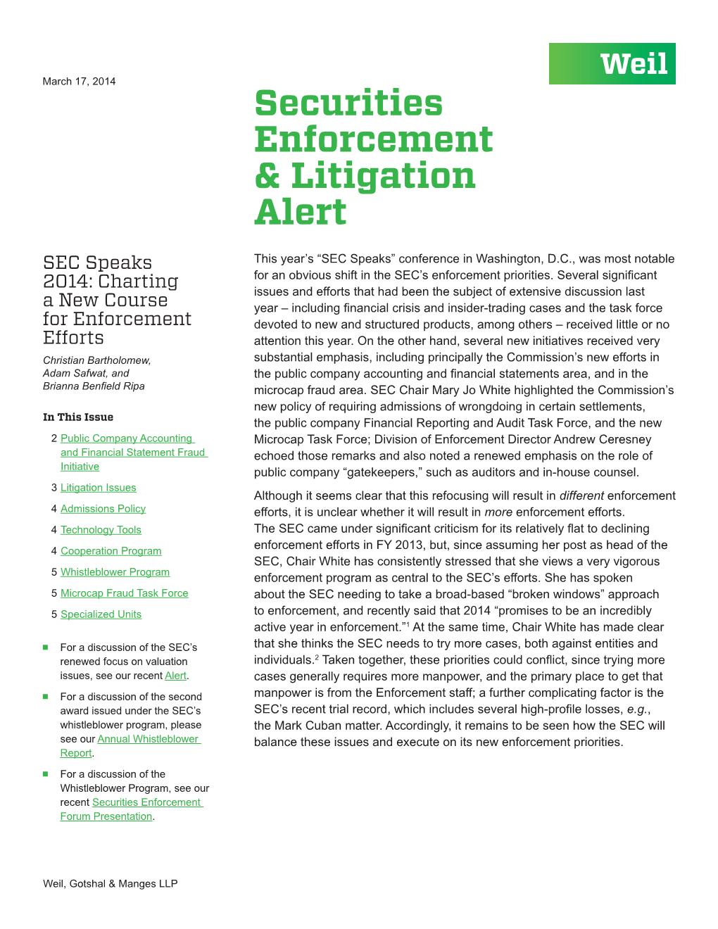 Securities Enforcement & Litigation Alert