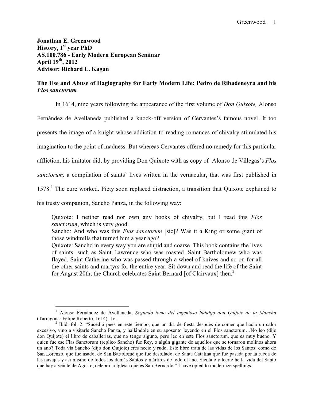 Greenwood 1 Jonathan E. Greenwood History, 1 Year Phd AS.100.786