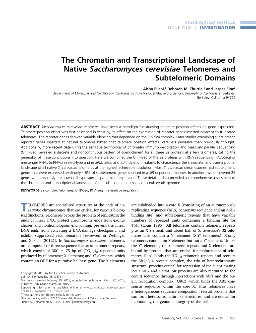 The Chromatin and Transcriptional Landscape of Native Saccharomyces Cerevisiae Telomeres and Subtelomeric Domains