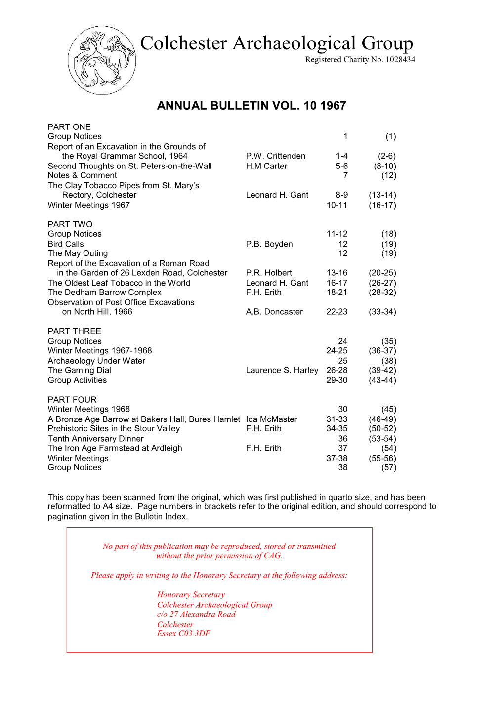 Colchester Archaeological Group Registered Charity No