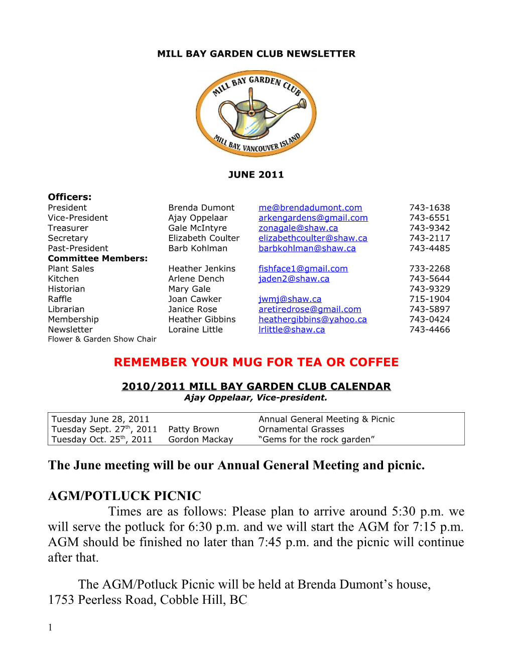 Mill Bay Garden Club Newsletter