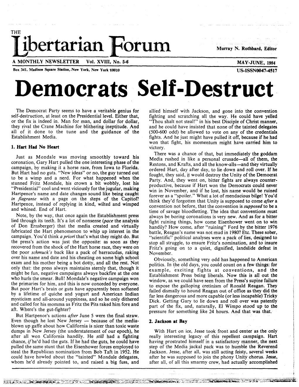 Libertarian Forum June-July, 1984