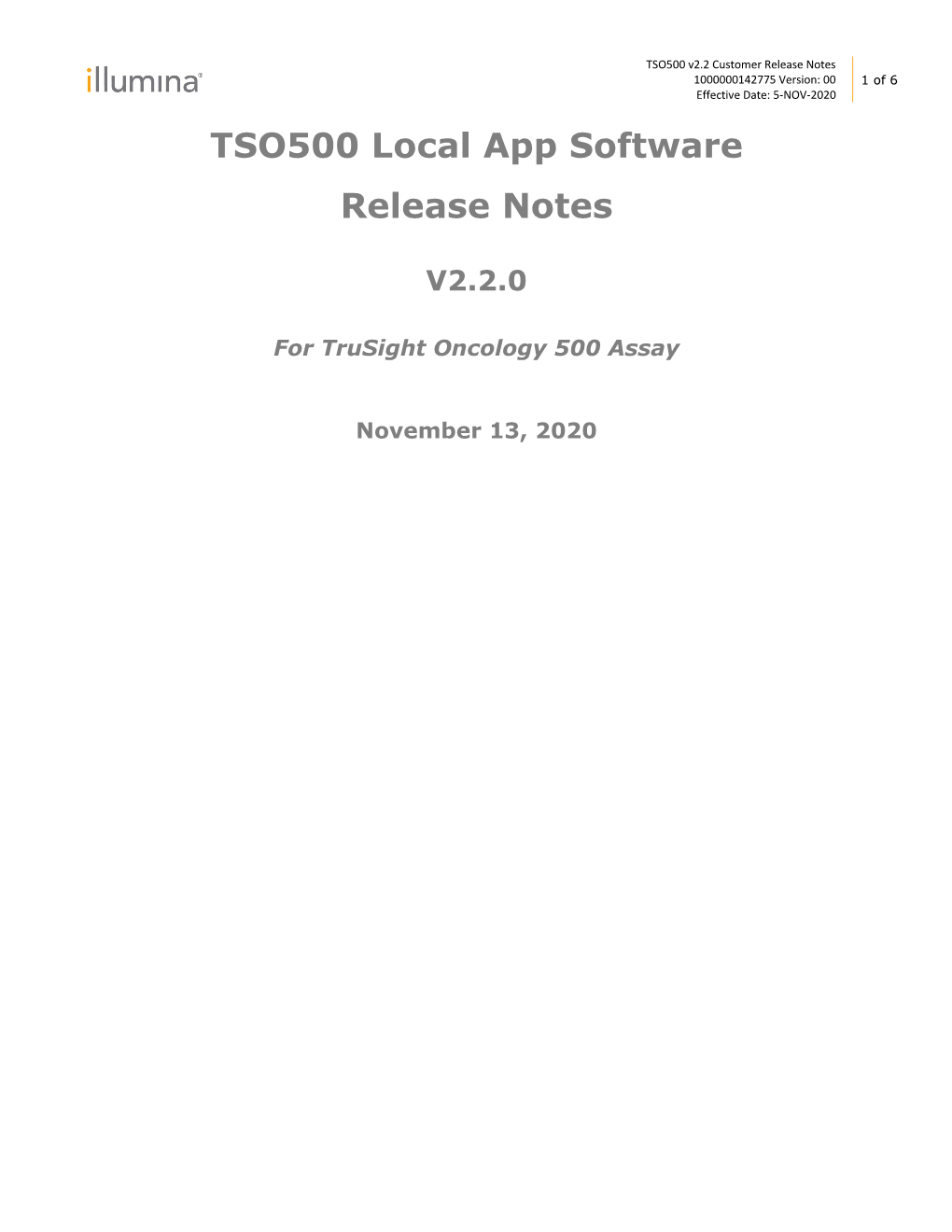 TSO500 Local App Software Release Notes