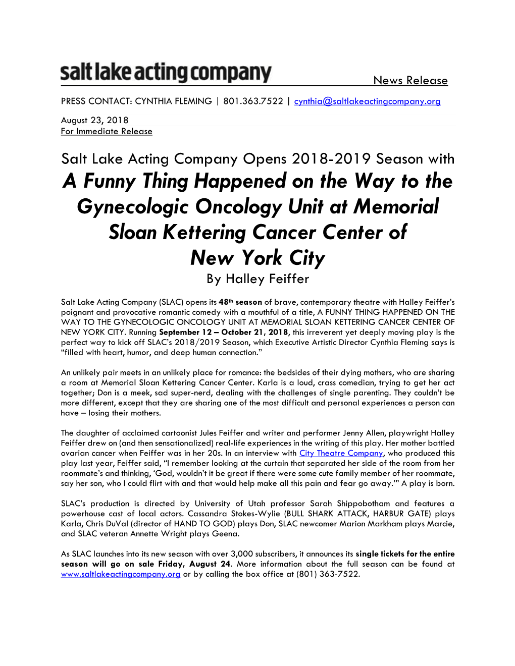 A Funny Thing Happened on the Way to the Gynecologic Oncology Unit at Memorial Sloan Kettering Cancer Center of New York City by Halley Feiffer