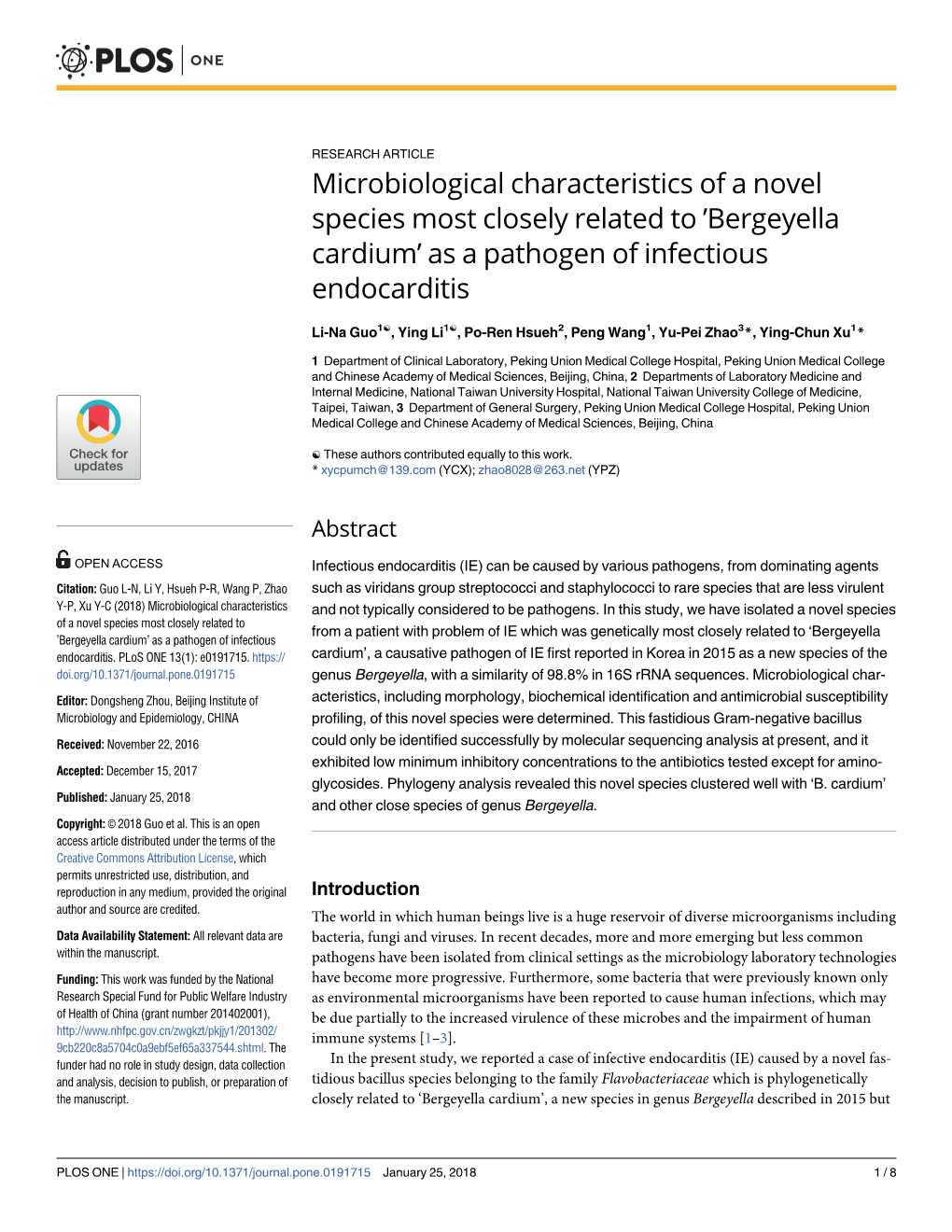 Bergeyella Cardium’ As a Pathogen of Infectious Endocarditis