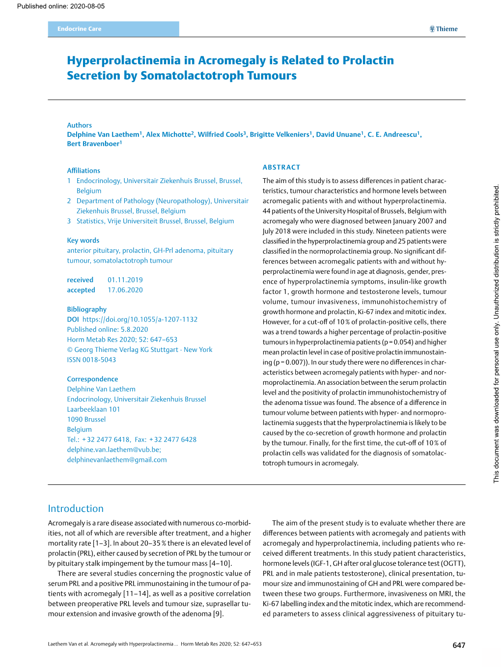 Hyperprolactinemia in Acromegaly Is Related to Prolactin Secretion by Somatolactotroph Tumours