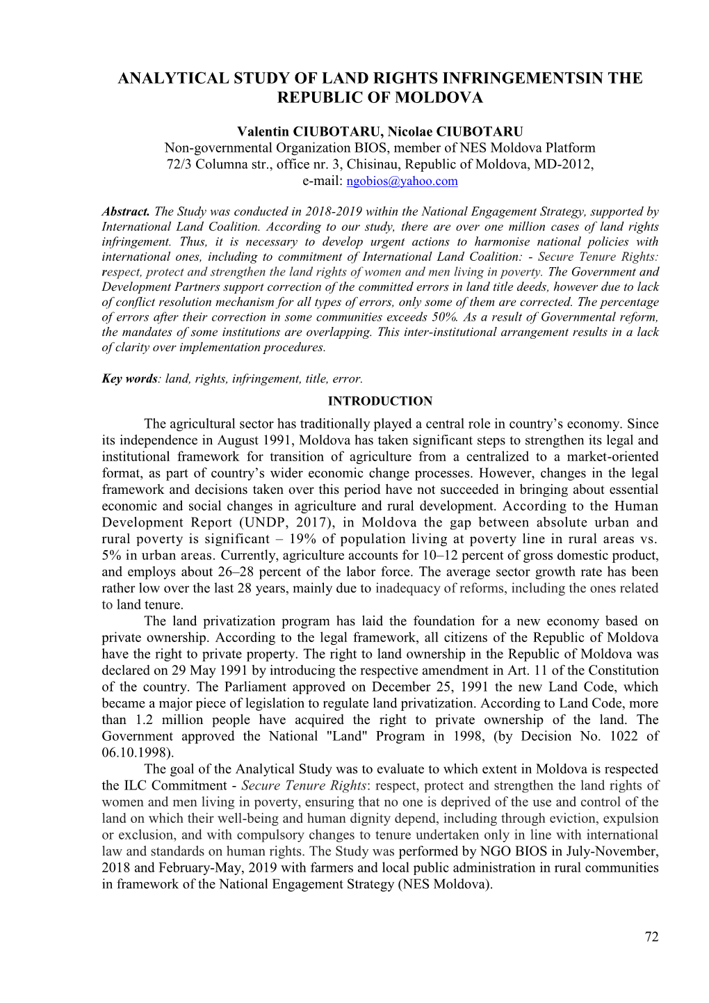 Analytical Study of Land Rights Infringementsin the Republic of Moldova