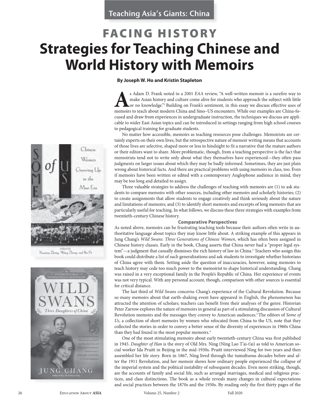 Strategies for Teaching Chinese and World History with Memoirs by Joseph W