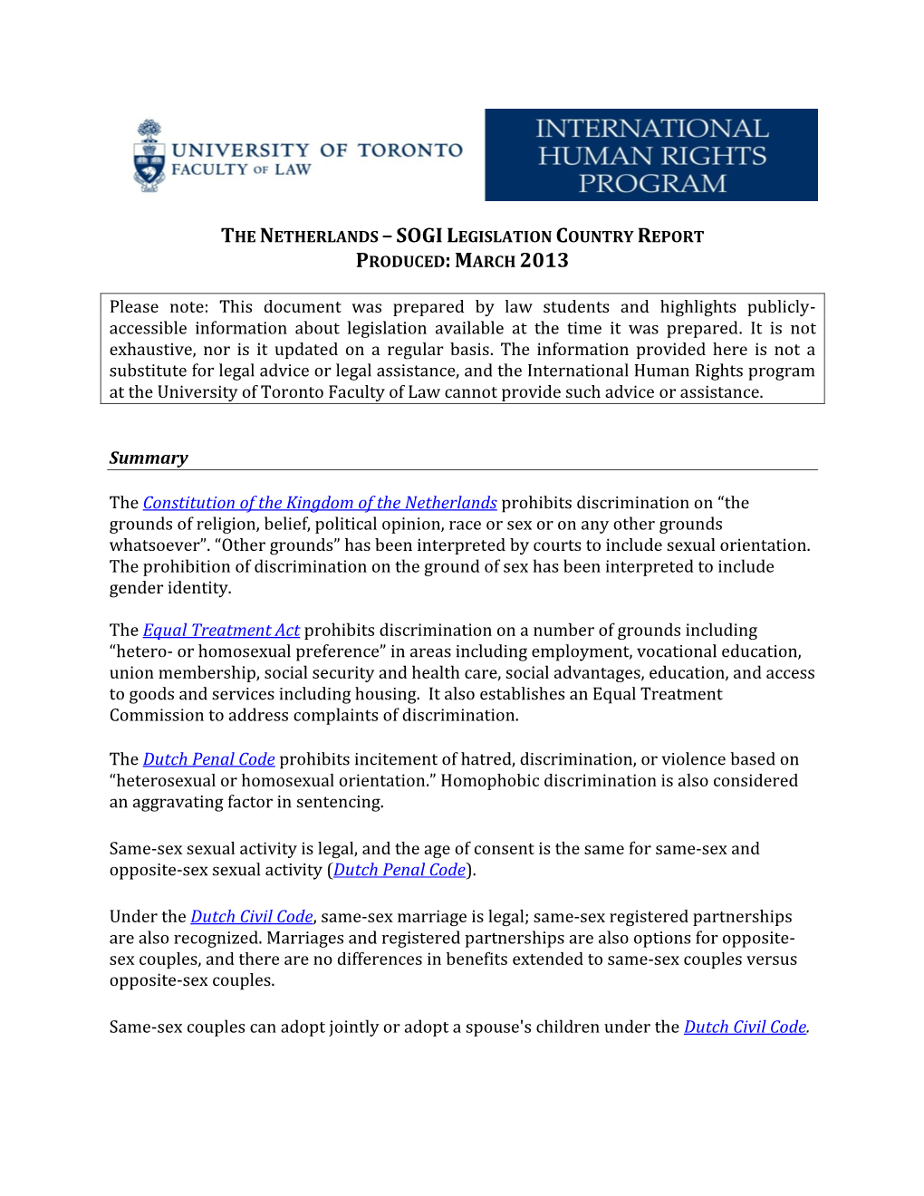 Netherlands-SOGI Legislation Country Report-2013-Eng