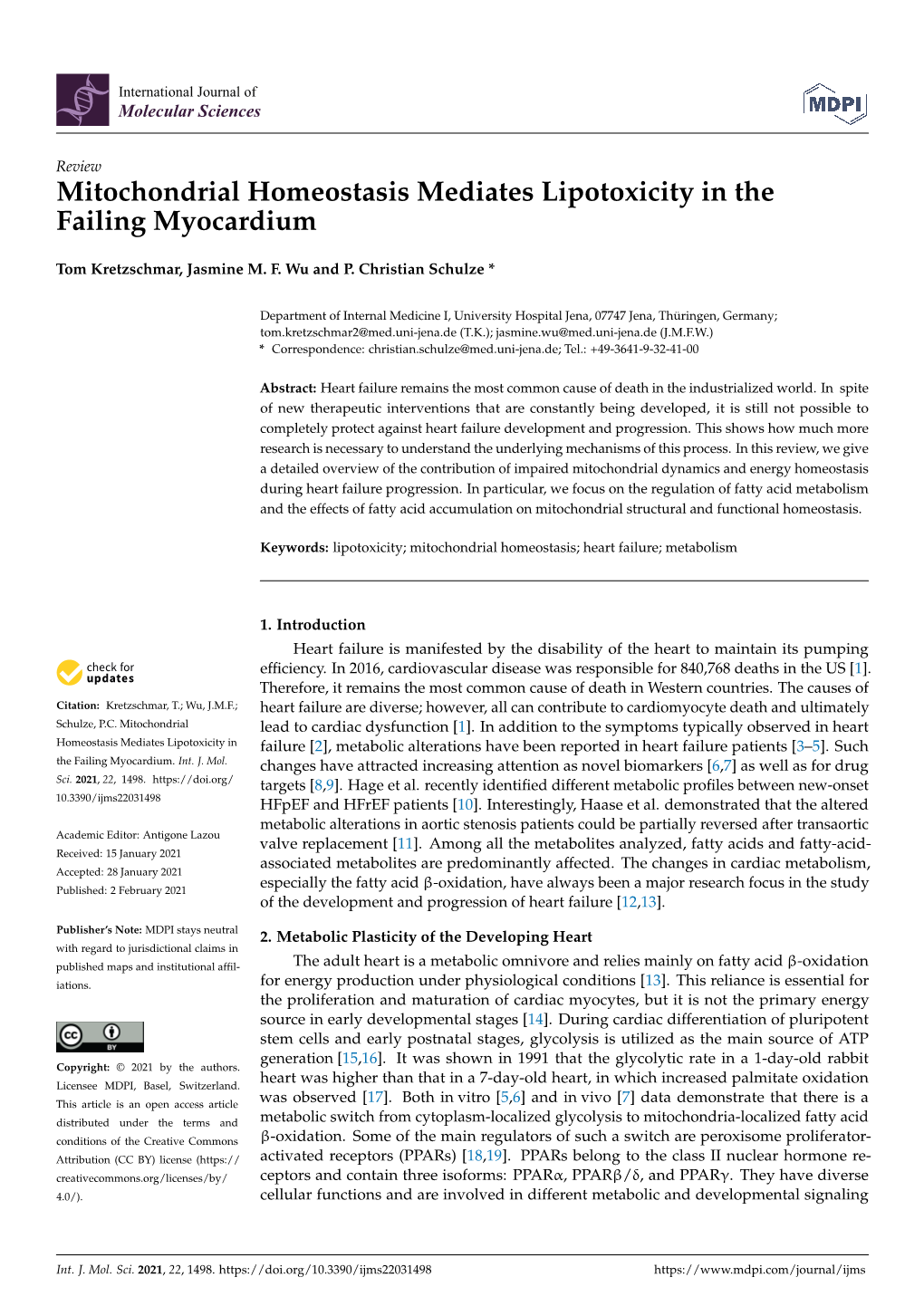 Mitochondrial Homeostasis Mediates Lipotoxicity in the Failing Myocardium