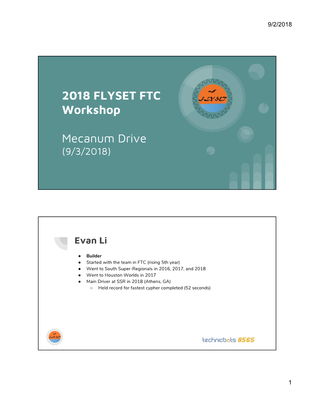 2018 FLYSET FTC Workshop Mecanum Drive
