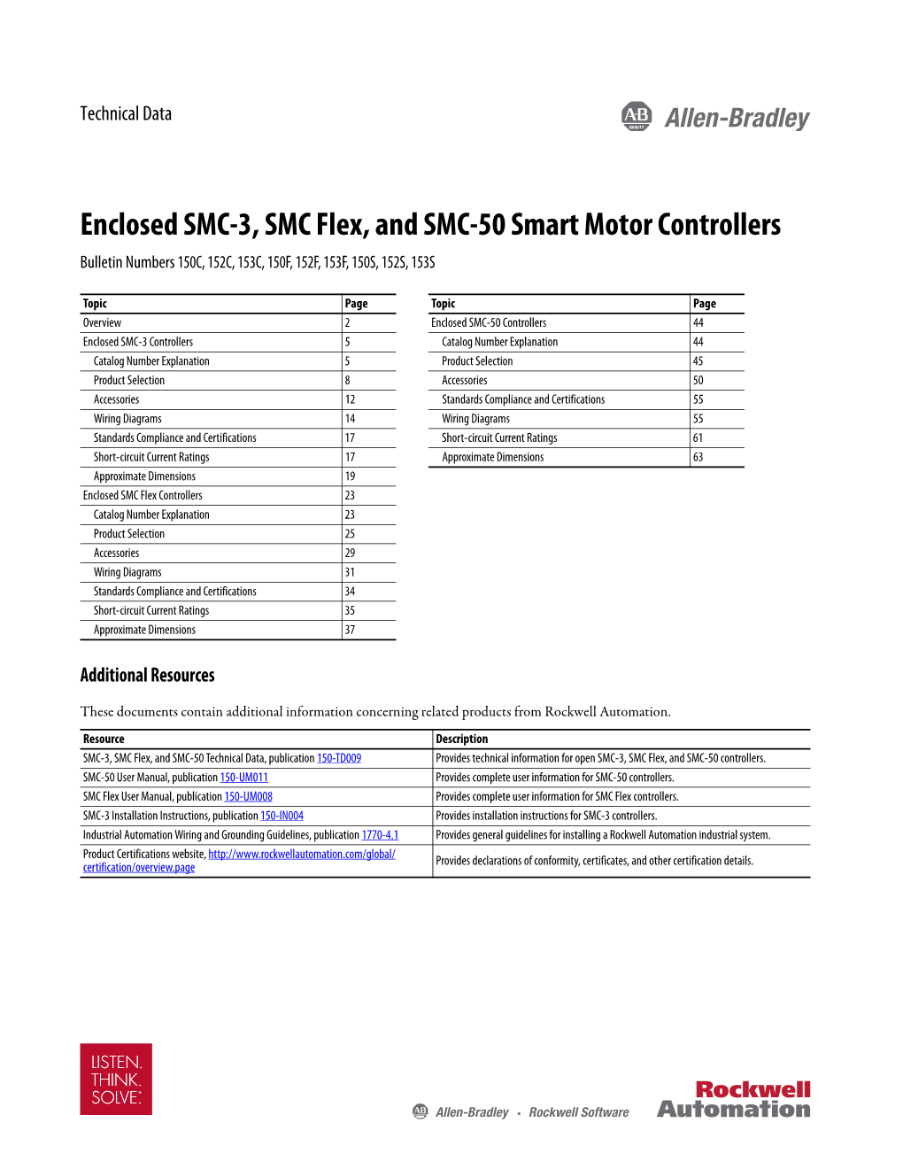 Enclosed SMC-3, SMC Flex, and SMC-50 Smart Motor Controllers Bulletin Numbers 150C, 152C, 153C, 150F, 152F, 153F, 150S, 152S, 153S