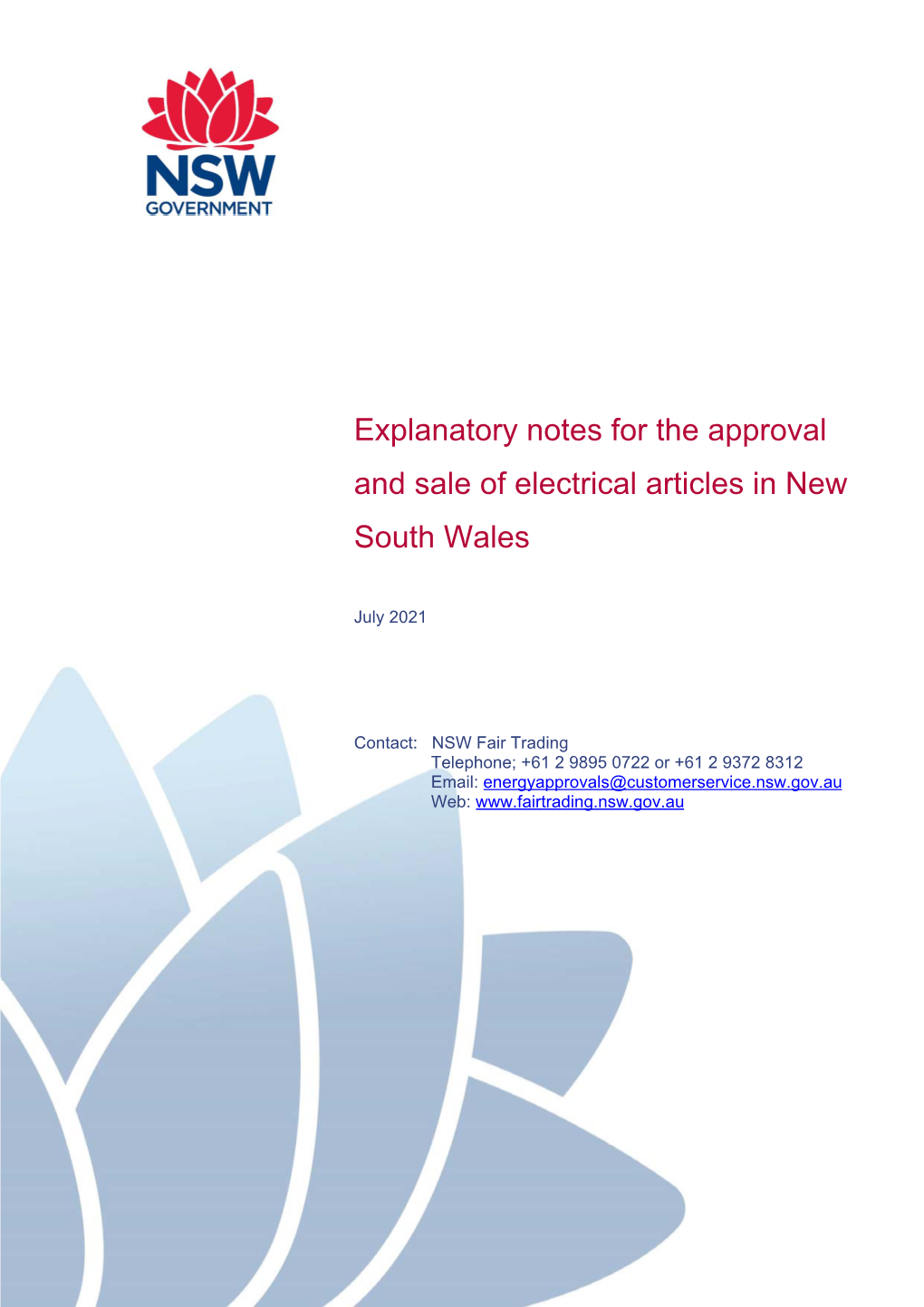 Explanatory Notes for the Approval and Sale of Electrical Articles in New South Wales