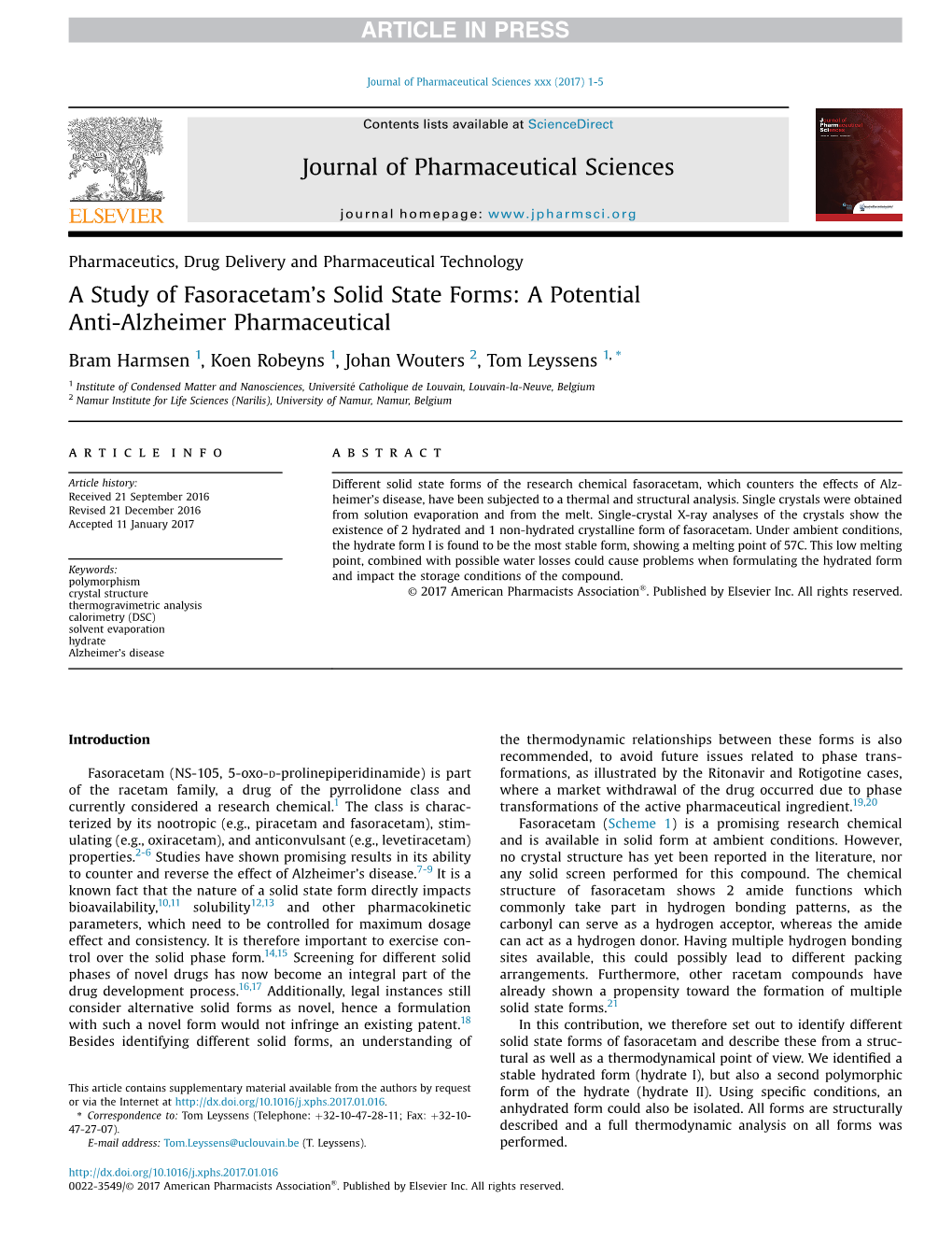 A Study of Fasoracetam's Solid State Forms