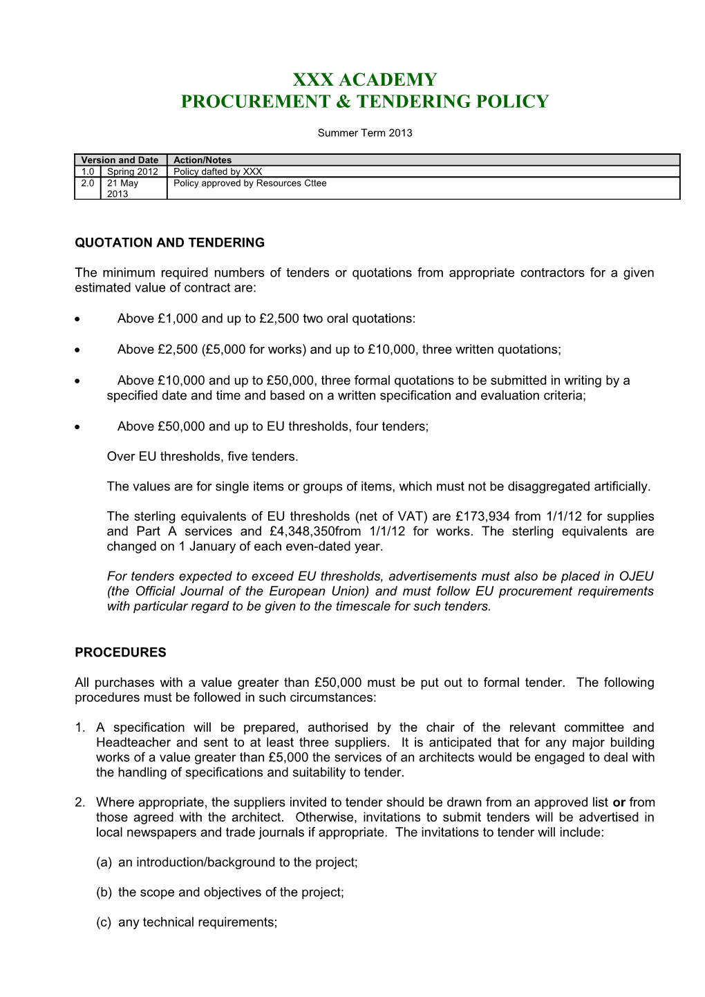 Procurement & Tendering Policy