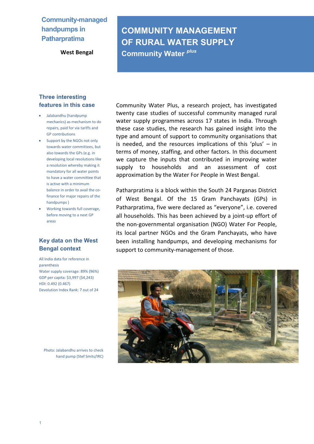 Community Management of Rural Water Supply Systems in India