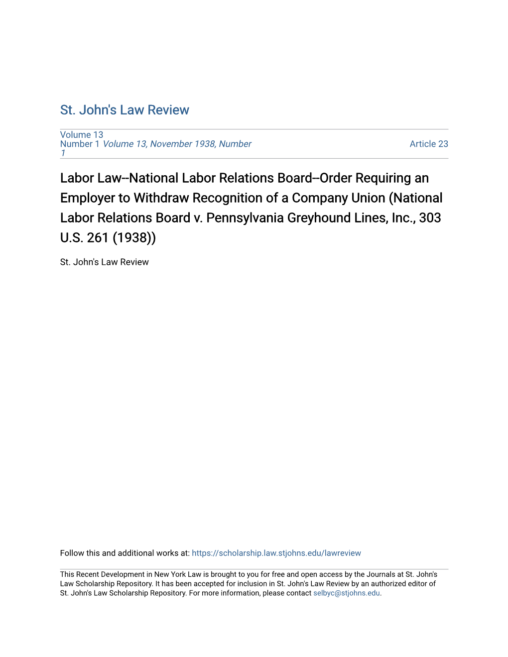 Labor Law--National Labor Relations Board--Order Requiring an Employer to Withdraw Recognition of a Company Union (National Labor Relations Board V