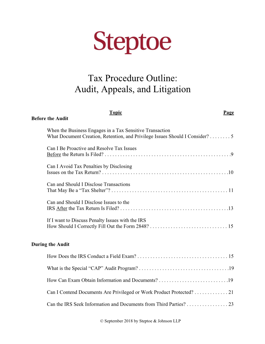 Tax Procedure Outline: Audit, Appeals, and Litigation (PDF)