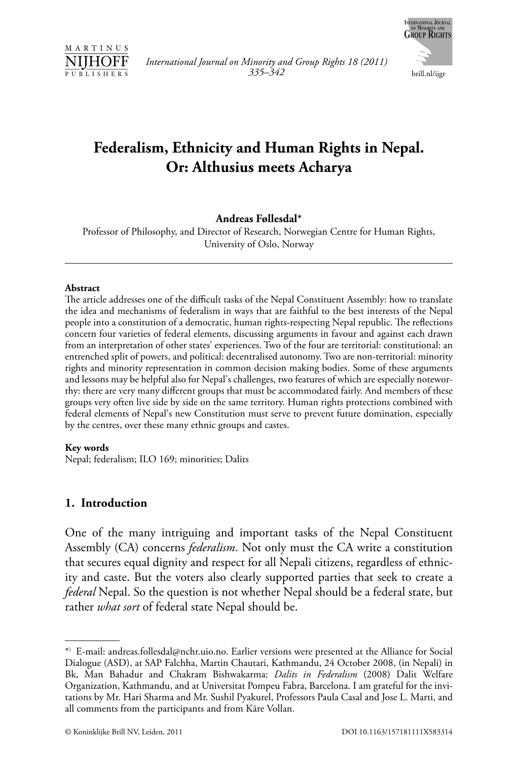 Federalism, Ethnicity and Human Rights in Nepal