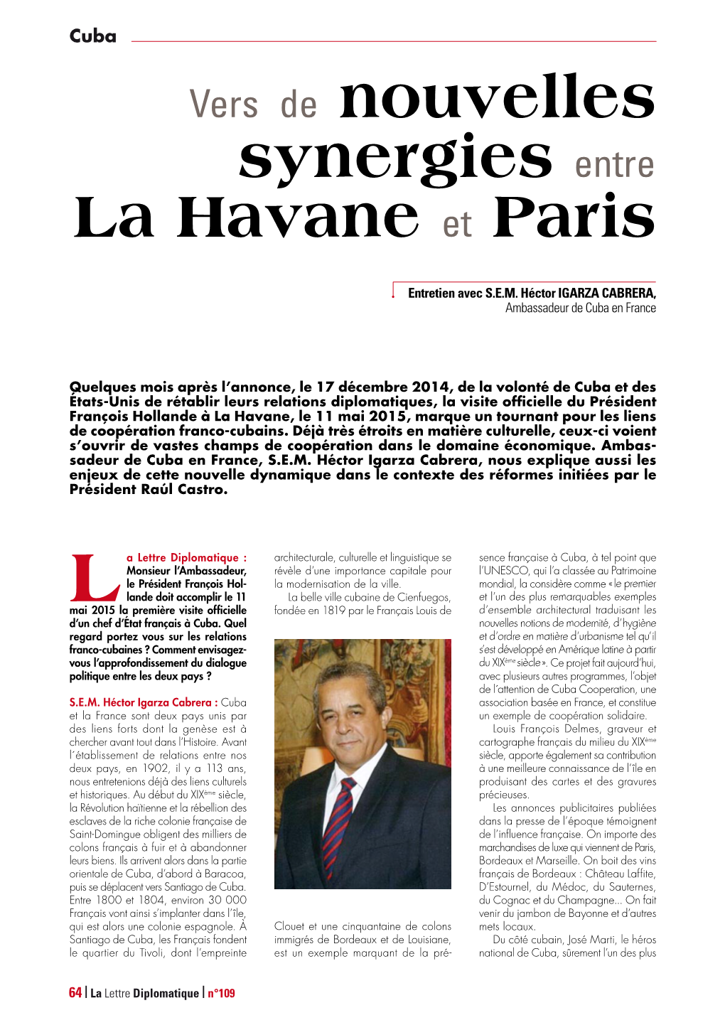 Vers De Nouvelles Synergies Entre La Havane Et Paris