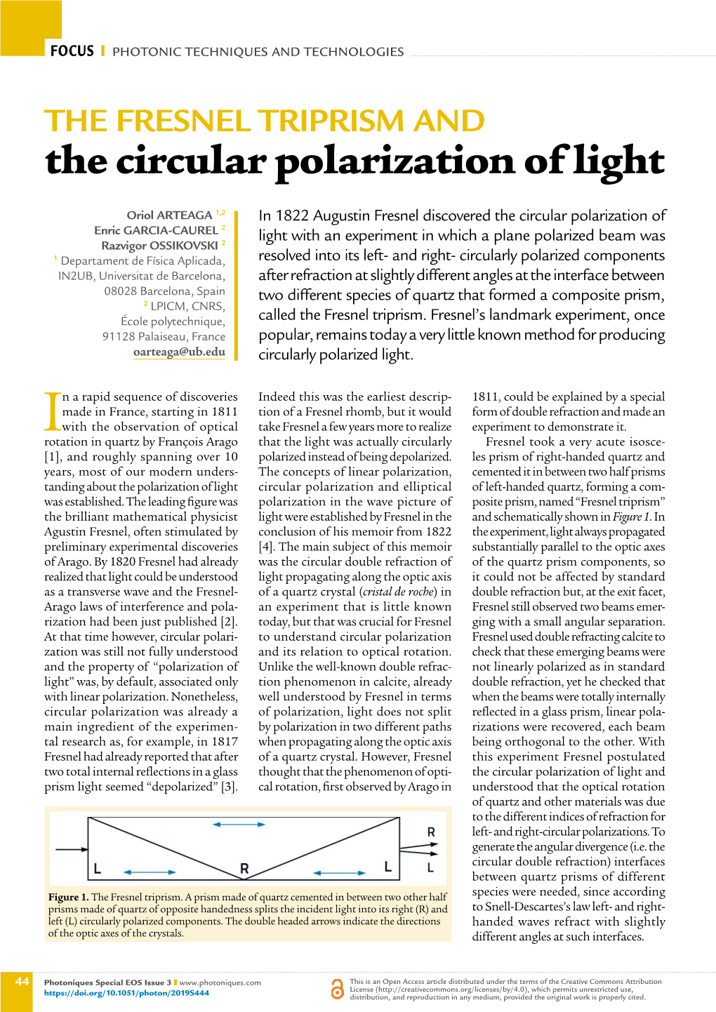 THE FRESNEL TRIPRISM and the Circular Polarization of Light