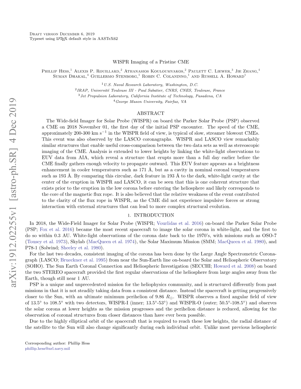 Arxiv:1912.02255V1 [Astro-Ph.SR] 4 Dec 2019 Missions in That It Is Not Steadily Taking Data from a Consistent Distance