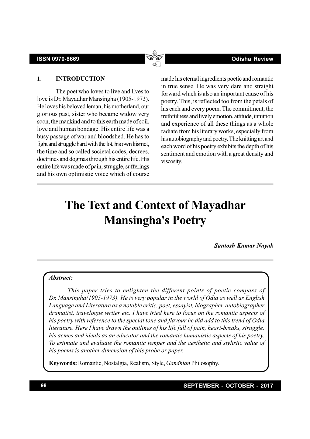 The Text and Context of Mayadhar Mansingha's Poetry