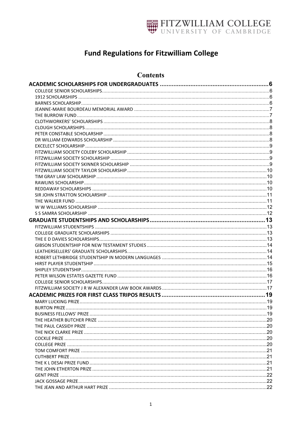 Fund Regulations for Fitzwilliam College