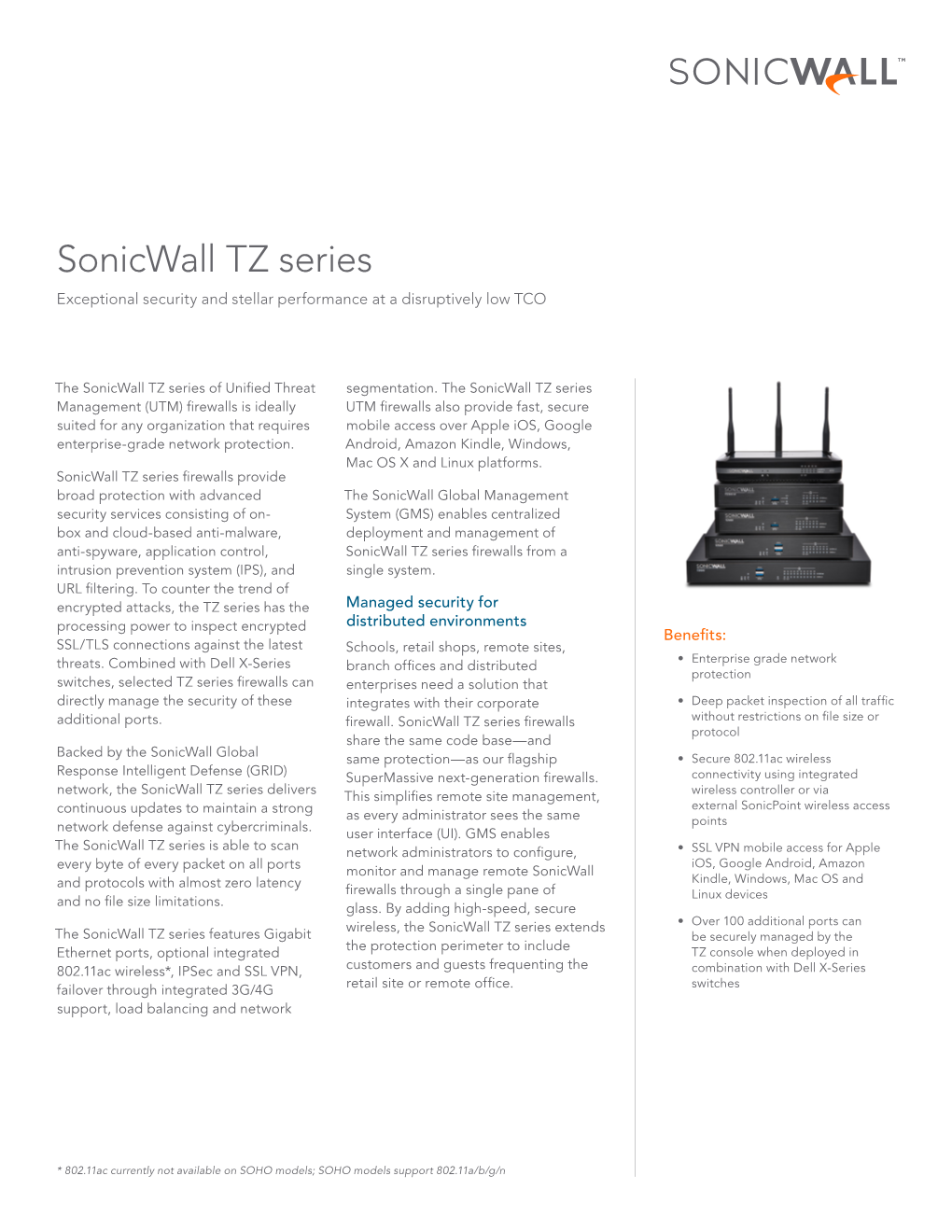 Sonicwall TZ Series Exceptional Security and Stellar Performance at a Disruptively Low TCO