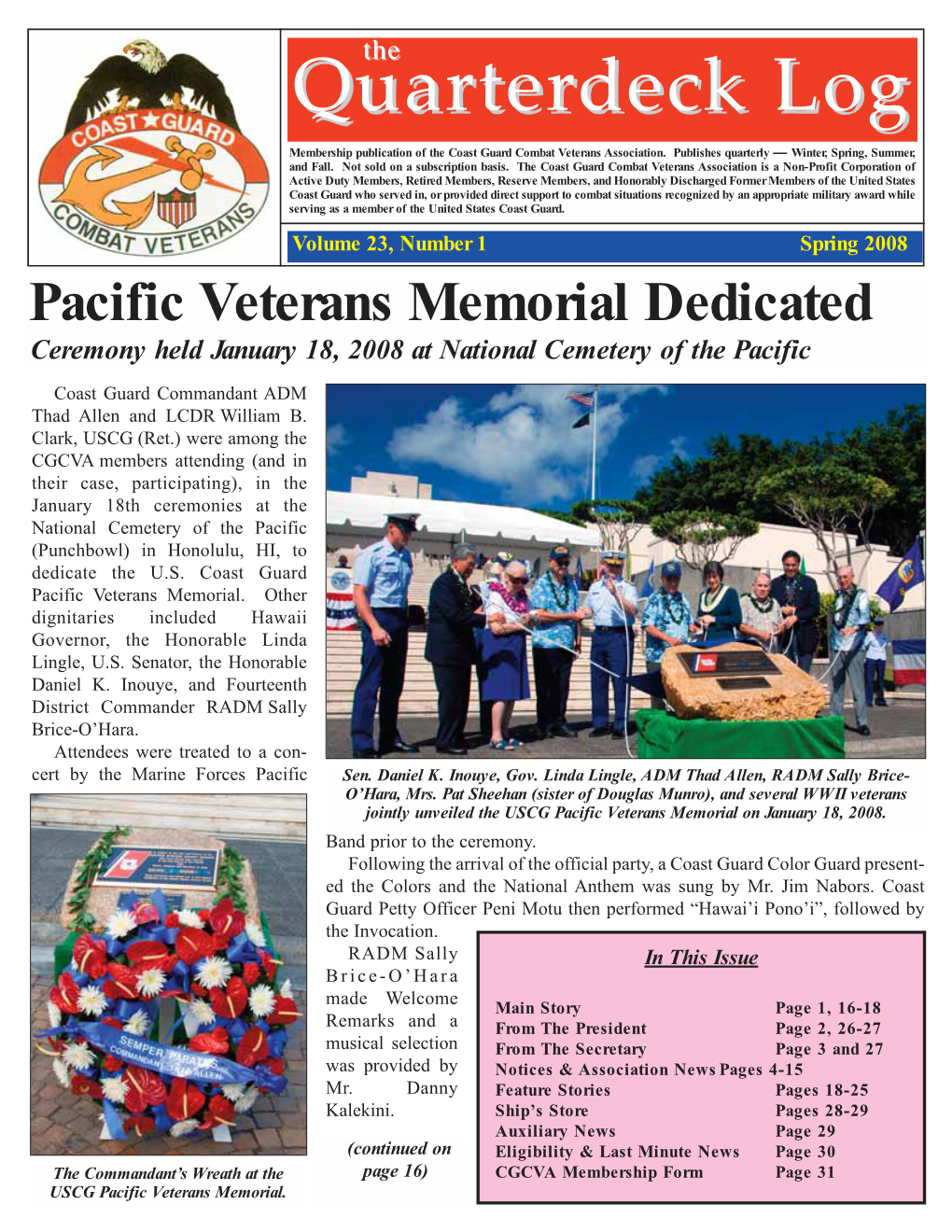 Quarterdeckquarterdeck Loglog Membership Publication of the Coast Guard Combat Veterans Association
