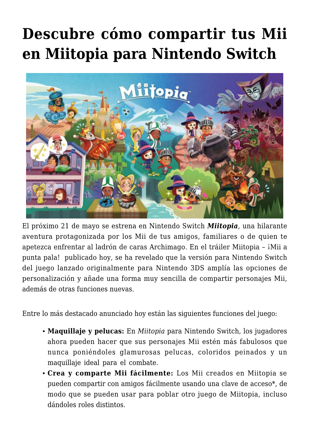 Descubre Cómo Compartir Tus Mii En Miitopia Para Nintendo Switch