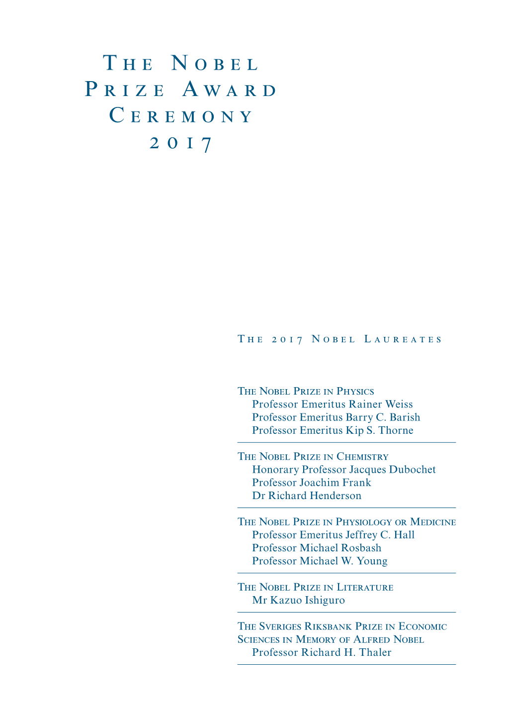 Program for the Nobel Prize Award Ceremony