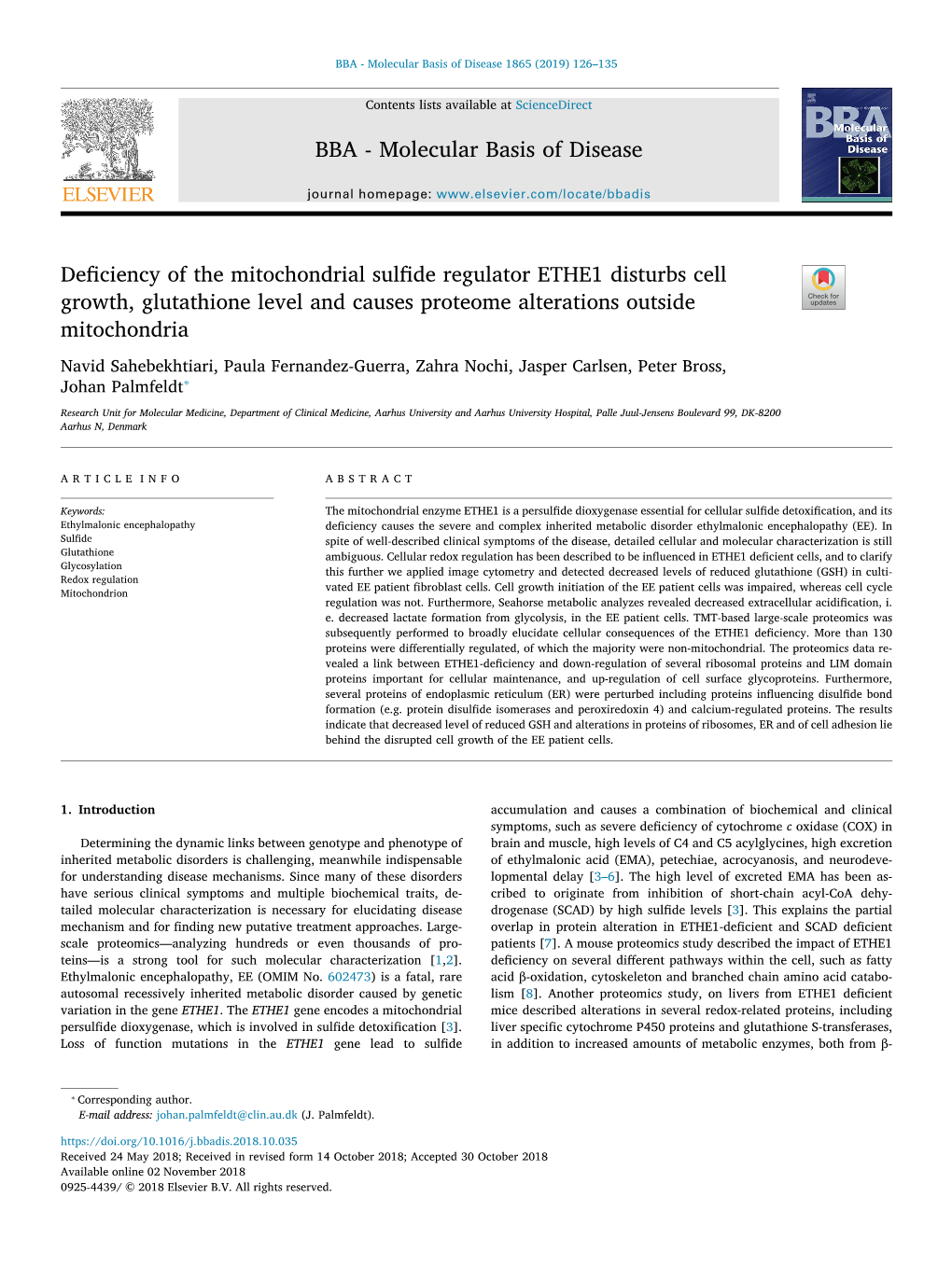 Deficiency of the Mitochondrial Sulfide Regulator ETHE1 Disturbs Cell