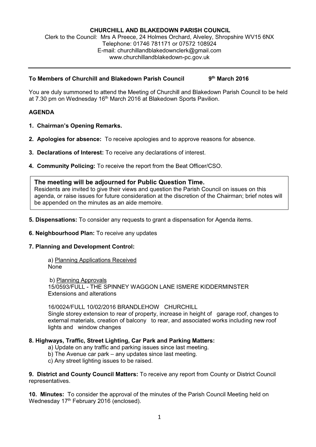 Upper Arley Parish Council