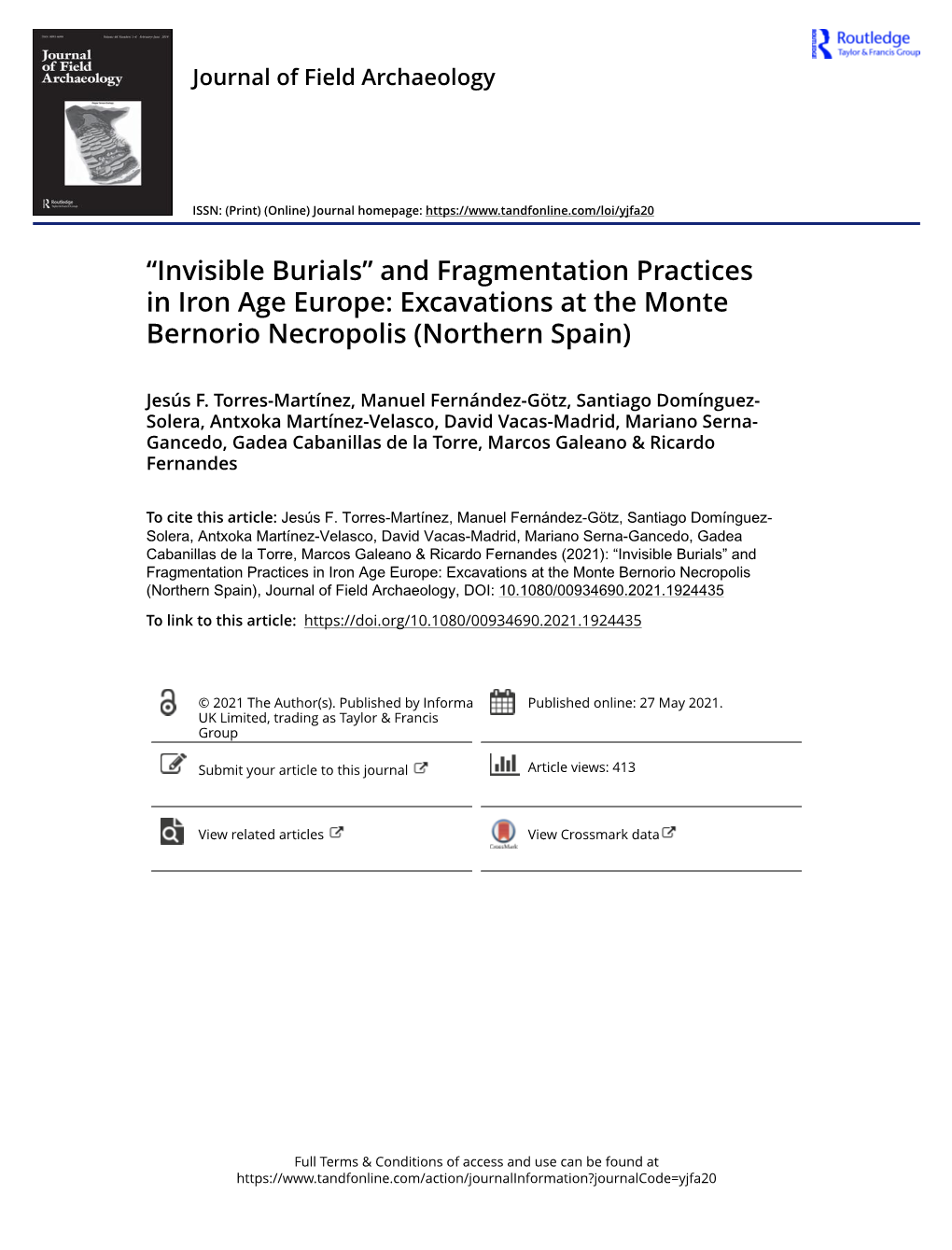 And Fragmentation Practices in Iron Age Europe: Excavations at the Monte Bernorio Necropolis (Northern Spain)