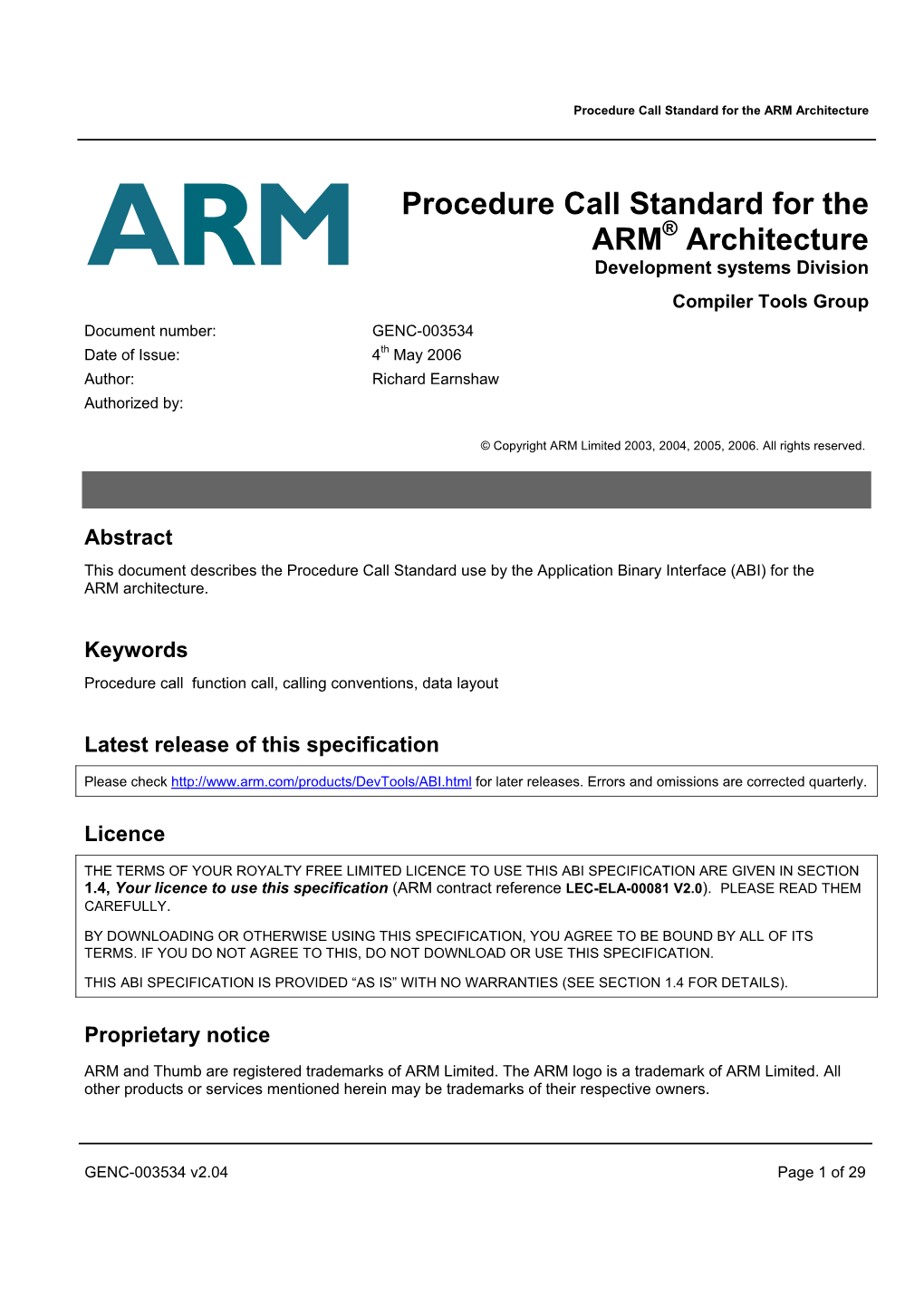 Procedure Call Standard for the ARM Architecture