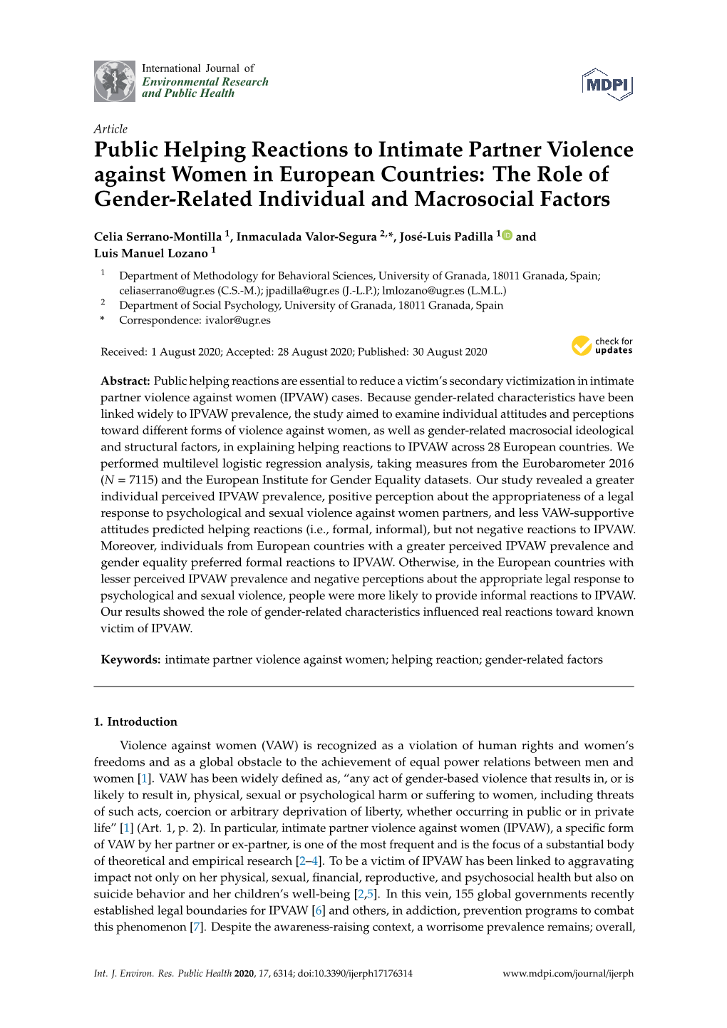 Public Helping Reactions to Intimate Partner Violence Against Women in European Countries: the Role of Gender-Related Individual and Macrosocial Factors