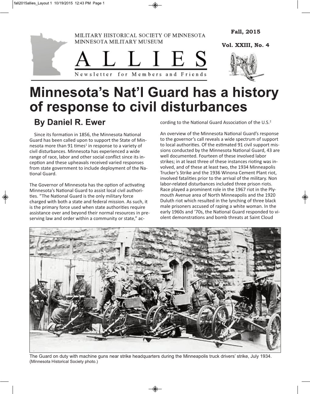 Minnesota's Nat'l Guard Has a History of Response to Civil Disturbances