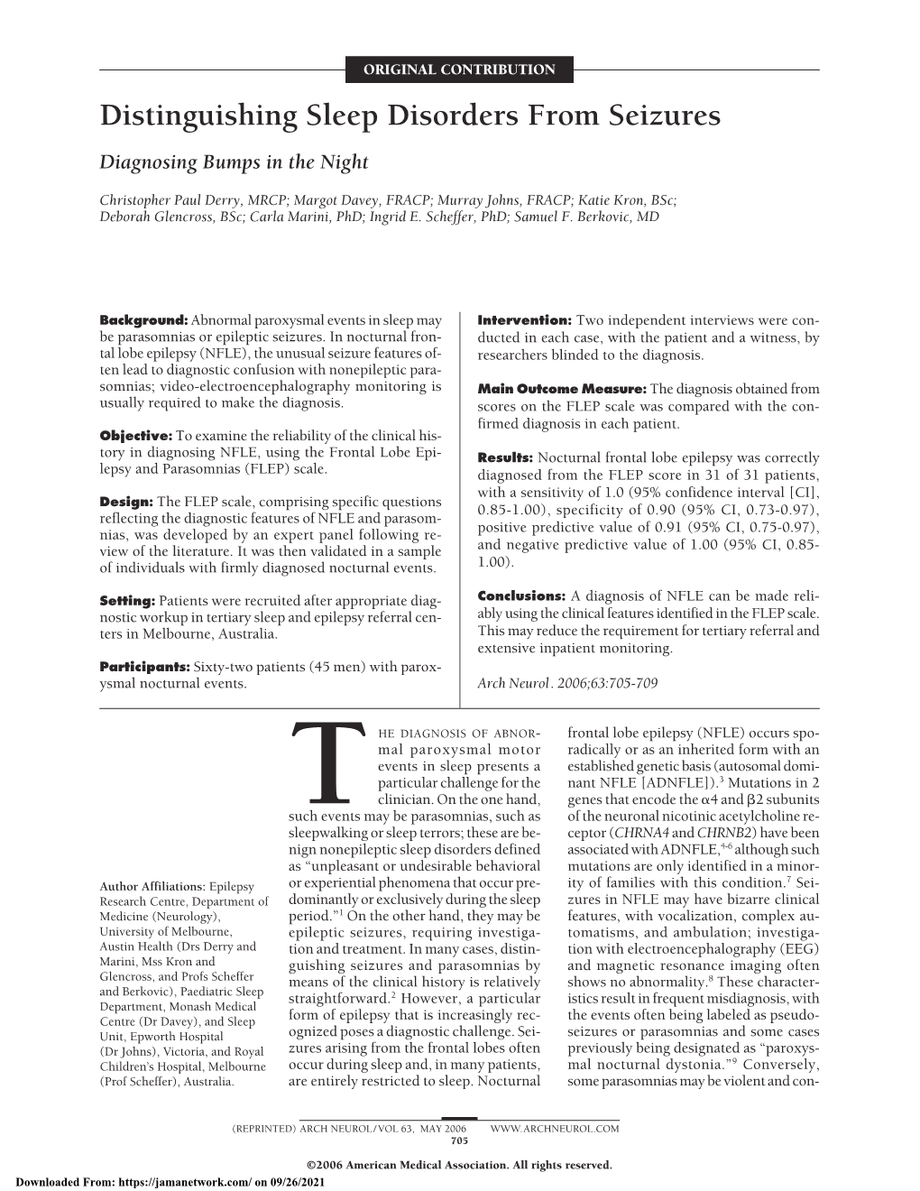 Distinguishing Sleep Disorders from Seizures Diagnosing Bumps in the Night