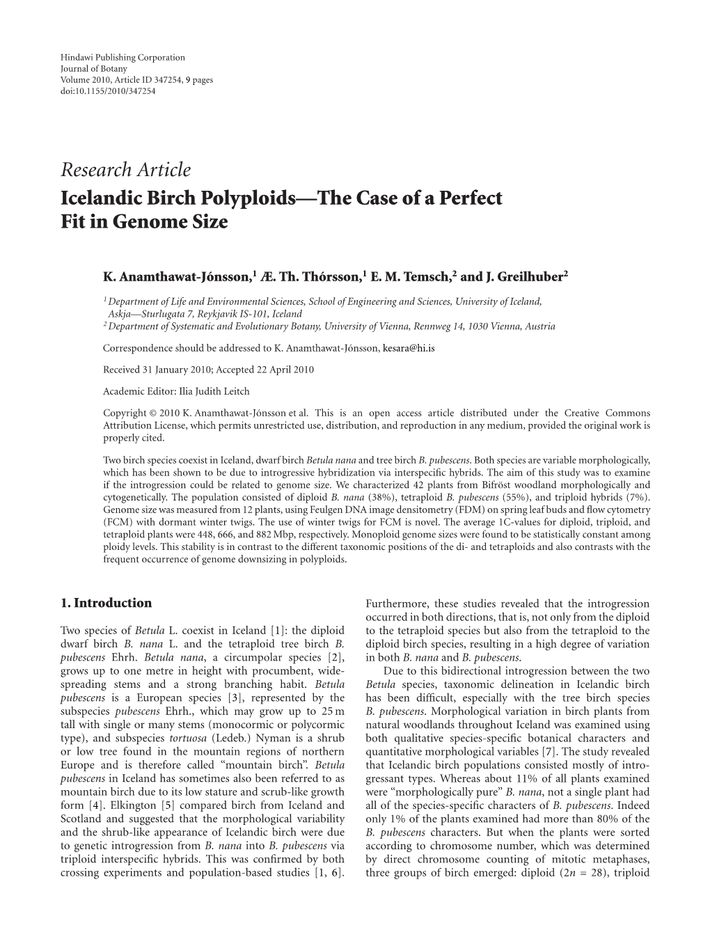 Icelandic Birch Polyploids—The Case of a Perfect Fit in Genome Size