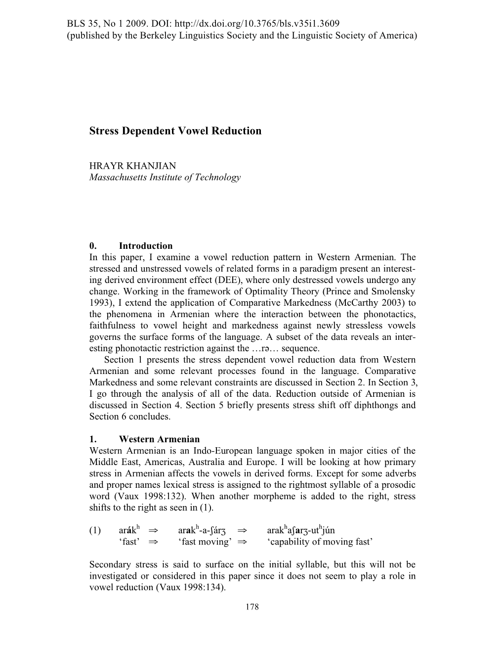 Stress Dependent Vowel Reduction