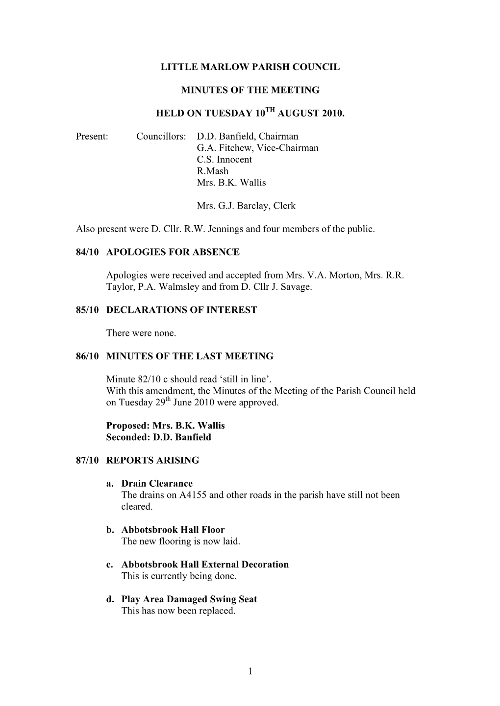 1 Little Marlow Parish Council Minutes of The