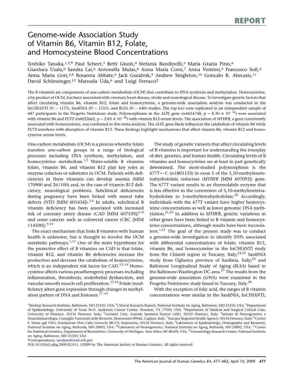 Genome-Wide Association Study of Vitamin B6, Vitamin B12, Folate, and Homocysteine Blood Concentrations